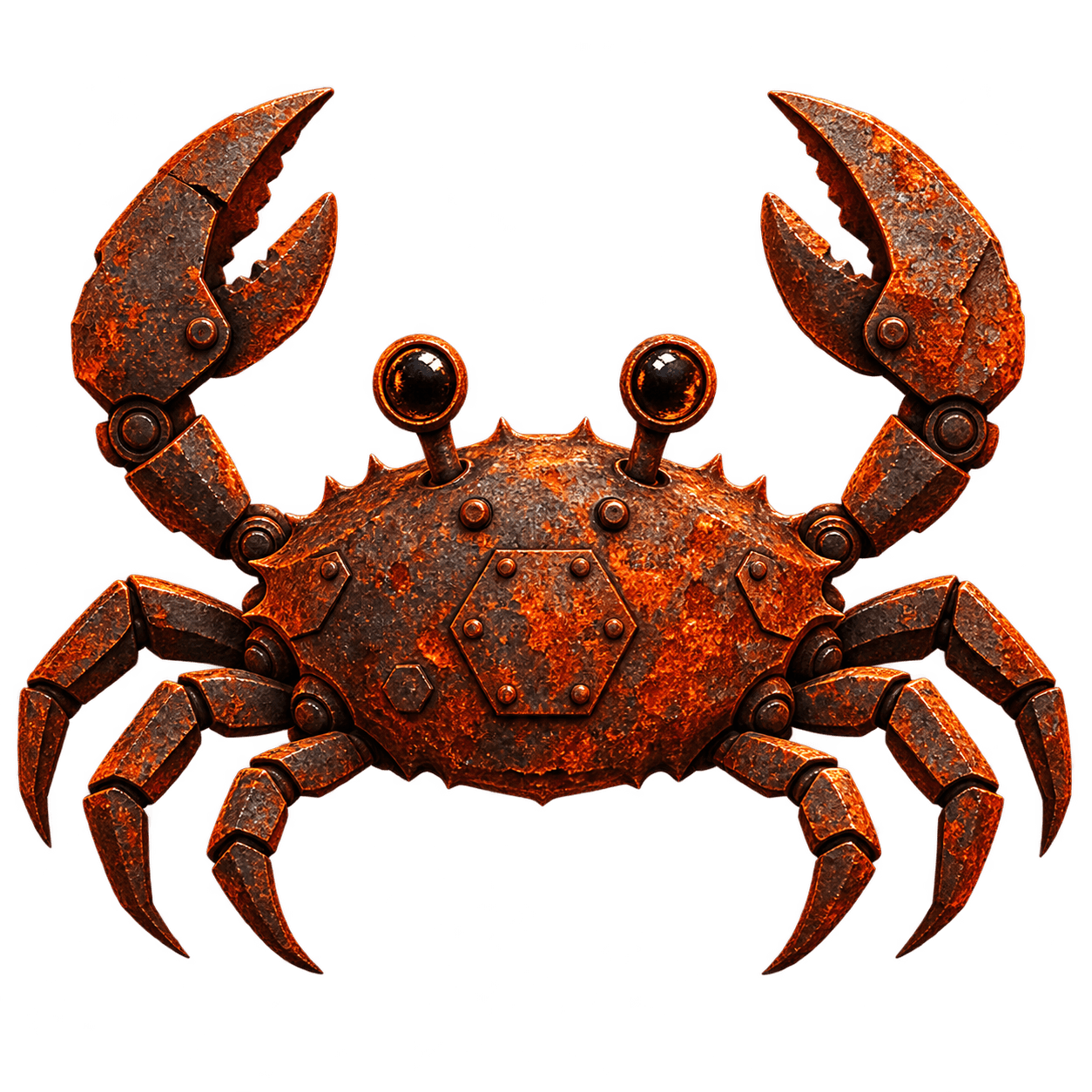 Rust-inspired oxidized crab mascot